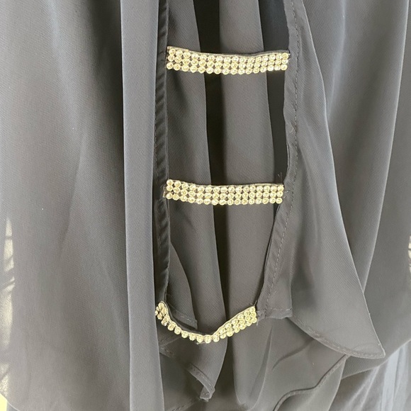 MSK Short Sheer Cut Out Bejeweled Sleeve Blouse - Navy Blue - size PLarge - Picture 5 of 11